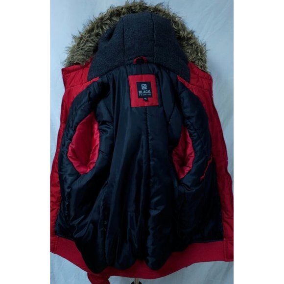 CJ Black Premium Womens Medium Red Zip Up Faux Fur Hood Heavy Winter Coat Jacket - Picture 10 of 14